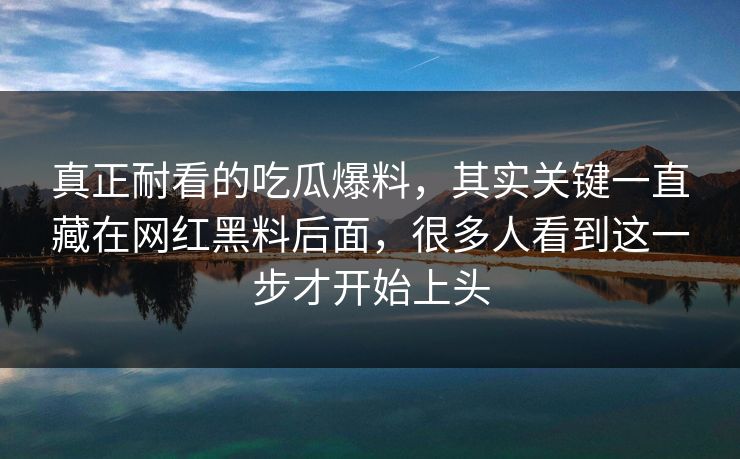 真正耐看的吃瓜爆料，其实关键一直藏在网红黑料后面，很多人看到这一步才开始上头