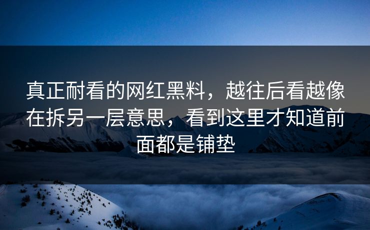 真正耐看的网红黑料，越往后看越像在拆另一层意思，看到这里才知道前面都是铺垫