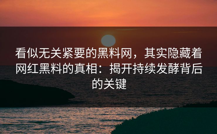 看似无关紧要的黑料网，其实隐藏着网红黑料的真相：揭开持续发酵背后的关键